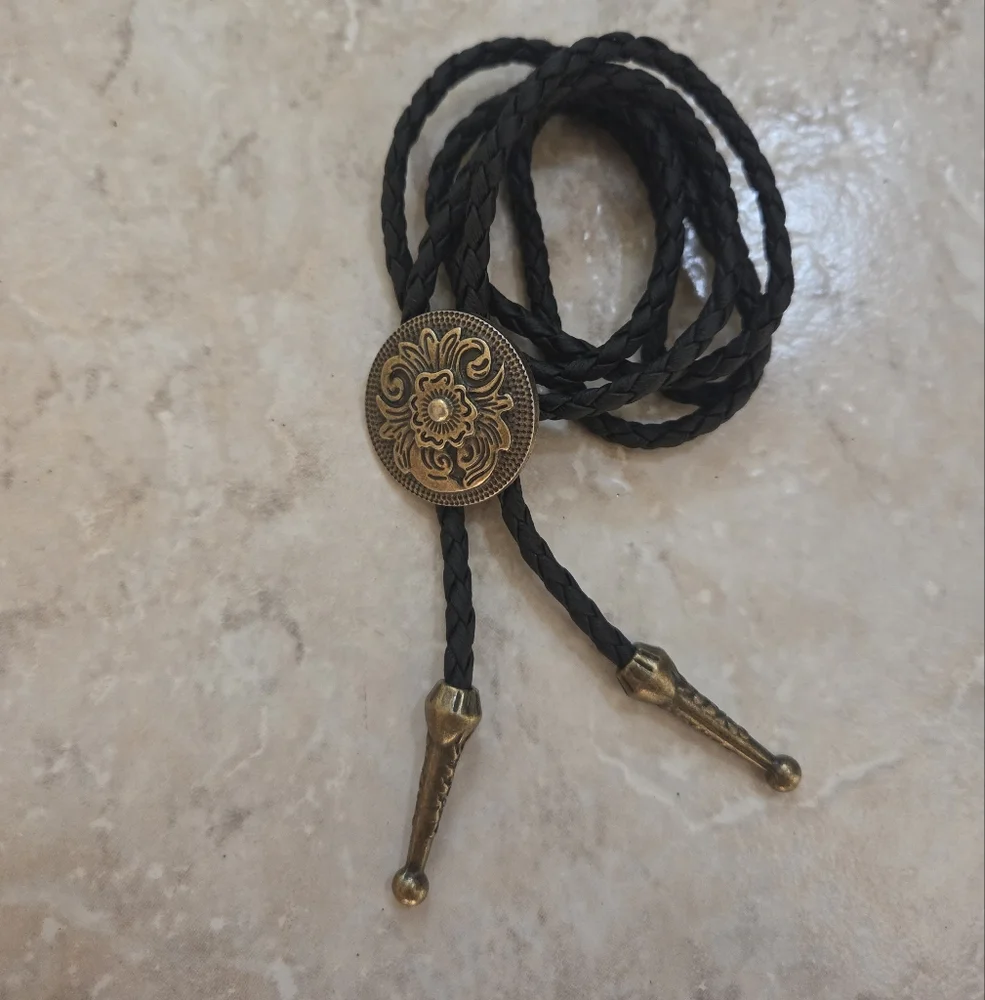 Western Black and Brass Color Bolo Tie Rodeo Wedding Party Cowboy Artsy Boho